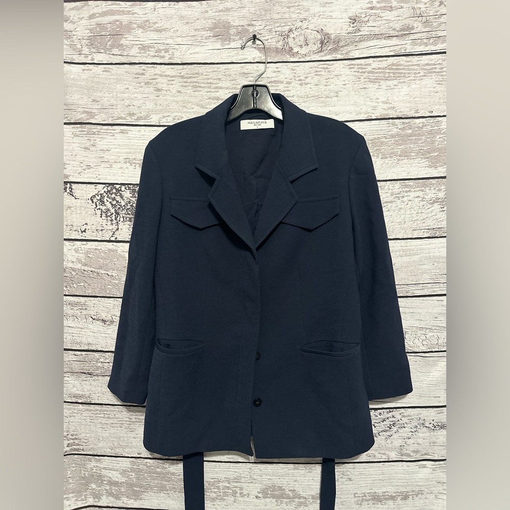 MM Lafleur Belted Navy Jacket Size 4